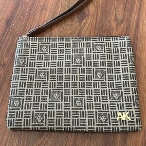 Anne Klein signature logo lion head clutch purse bag handbag brown